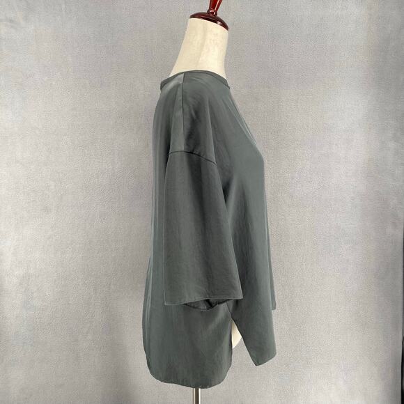 Vince Rib Trim Woven Top Womens S Oversized Boxy Lagenlook Chic Minimalist Grey - Picture 2 of 16